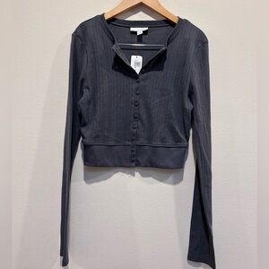 Topshop Charcoal Button-Down Cotton Top cardigan